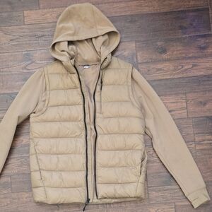 Old Navy Men's Beige Hooded Puffer Jacket